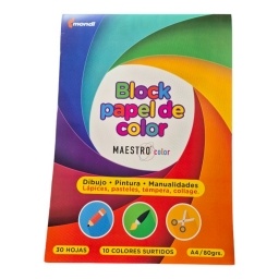 BLOCK HOJAS COLOR MONDI MAESTRO A4 80GR.