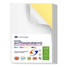 PAPEL AUTOADHESIVO PRESTIGE BLANCO SEMI BRILLO A3 X100