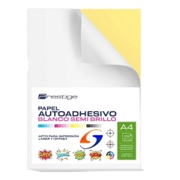 PAPEL AUTOADHESIVO PRESTIGE BLANCO SEMI BRILLO A4 X100