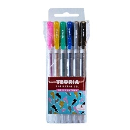 BOLIGRAFO TEORIA GEL COLORES CON GLITTER X6