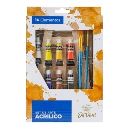 PINTURA ACRILICA DA VINCI SET DE ARTE X14 ELEMENTOS CON ATRIL