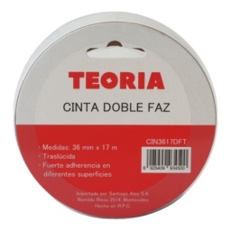 CINTA DOBLE FAZ TRANSPARENTE SIN ESPESOR TEORIA 36MM. X17MT.