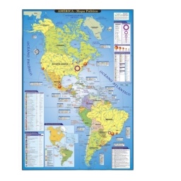 MAPA DE AMERICA FISICO POLITICO PLASTIFICADO 70X100CM.