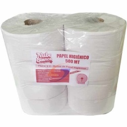 PAPEL HIGIENICO JUMBO NUBE BLANCA 500MT. X8 ROLLOS