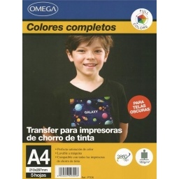 PAPEL TRANSFER OMEGA PARA TEXTILES OSCUROS A4 X5H.